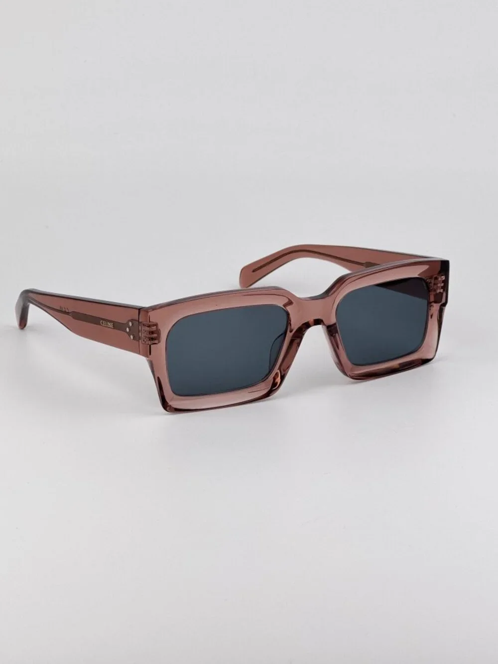 Celine CL40280U 74V “3 Dots” Rectangle Sunglasses – Dusty Pink Crystal / Blue